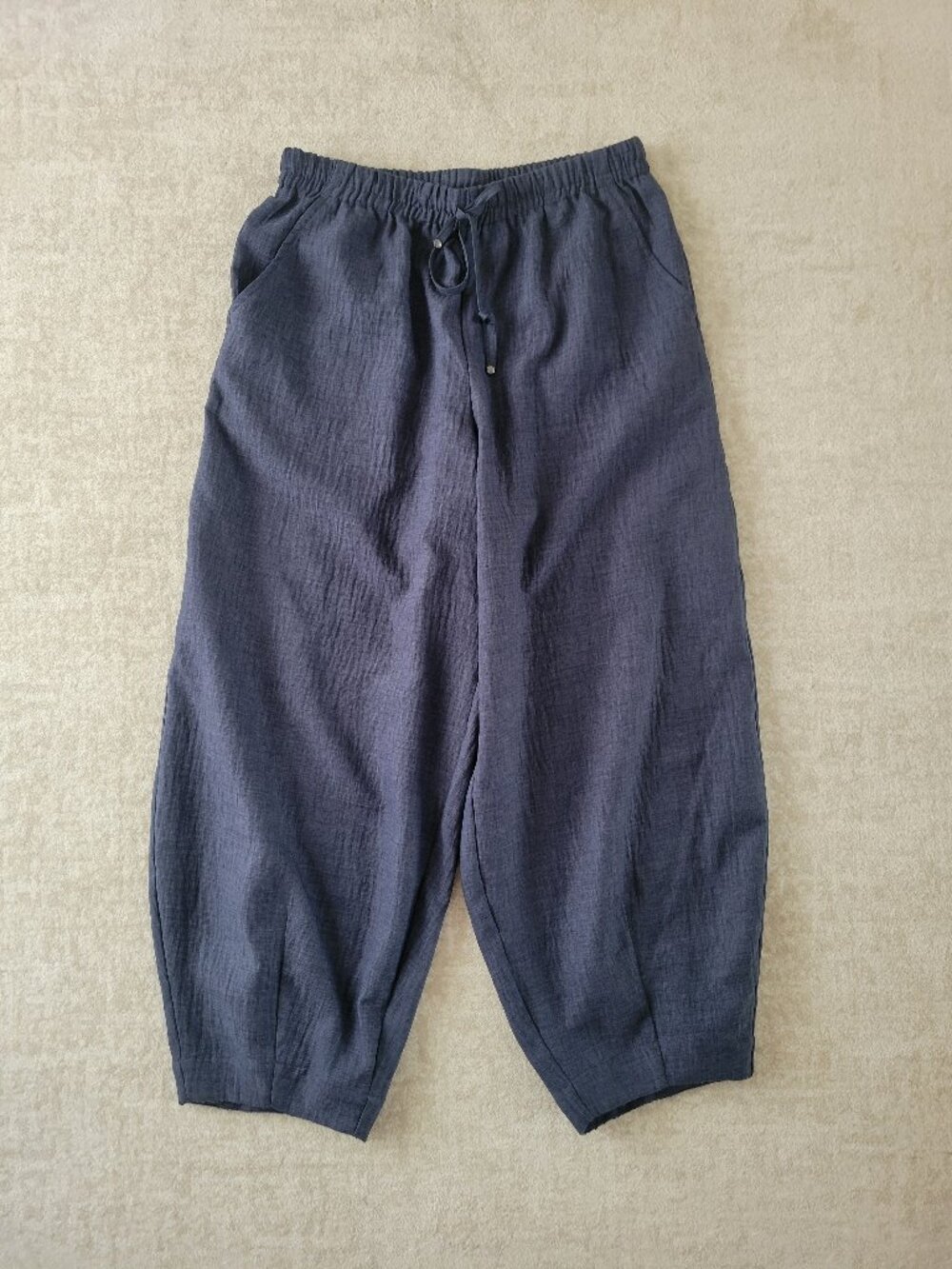 Max Studio Lantern Pants Large Blue Wide Leg Pockets Casual Lounge Boho Chic